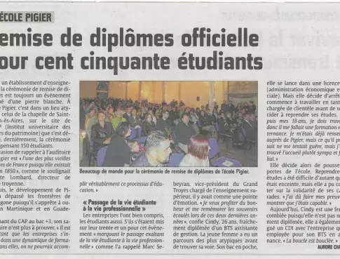 Cérémonie de remise des diplômes, promotion PIGIER Troyes 2015