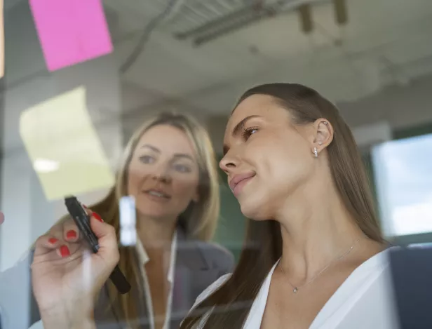 women-working-with-post-its-low-angle